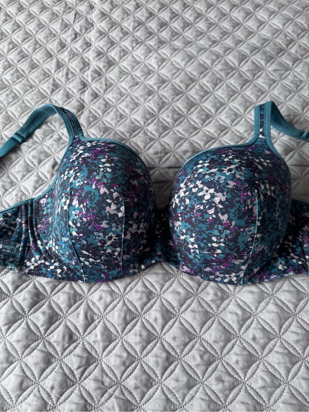 Lane Bryant Cacique Smooth Balconette Teal Floral Molded T-Shirt Bra - 46C